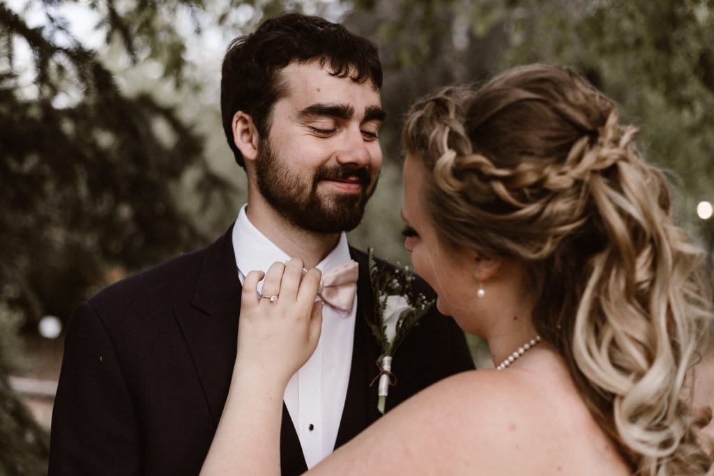 Romantic wedding couple happy close-up, bride and groom with love and joy.