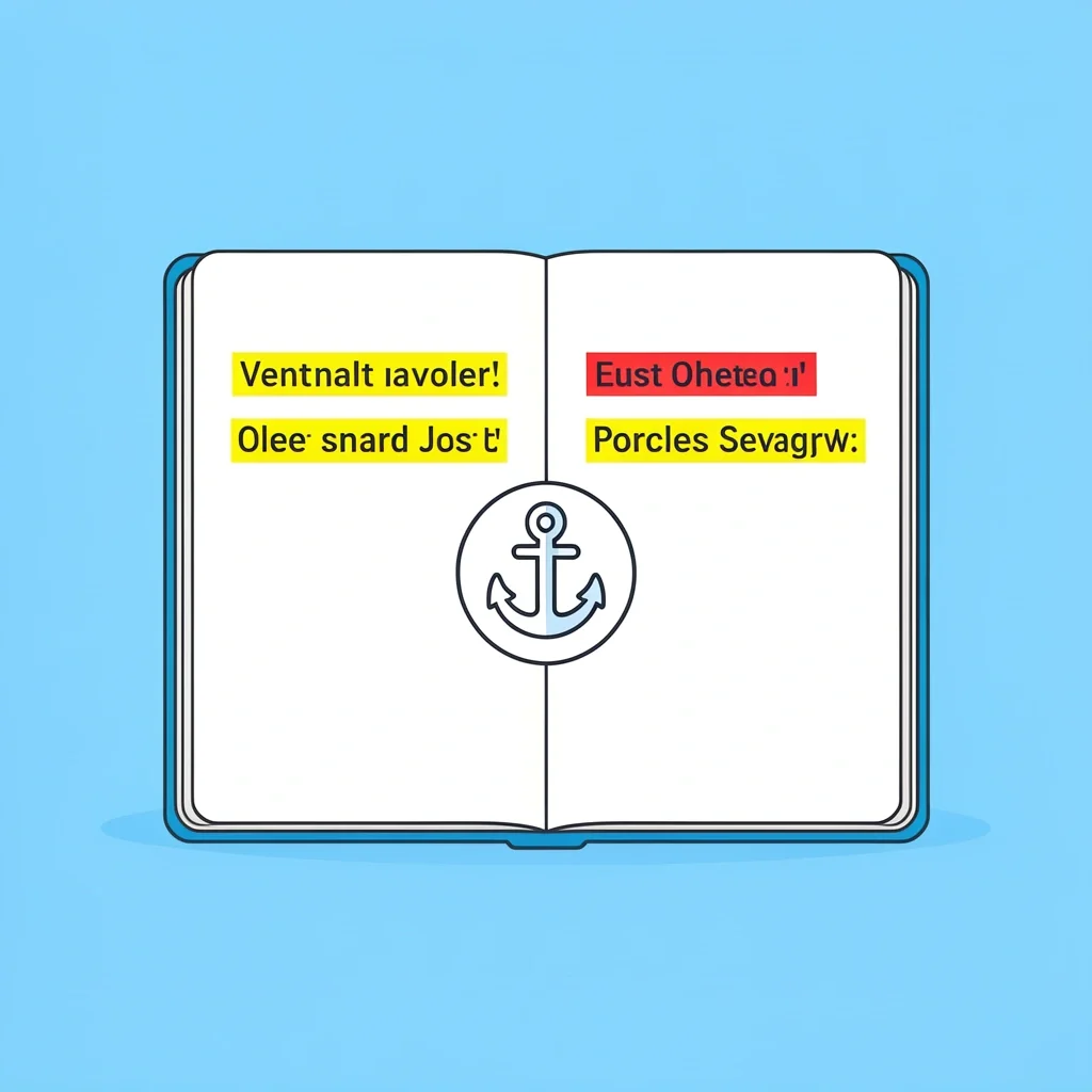 Anchor Text Trick Notebook Open notebook with highlighted first and last sentences and an anchor icon between them