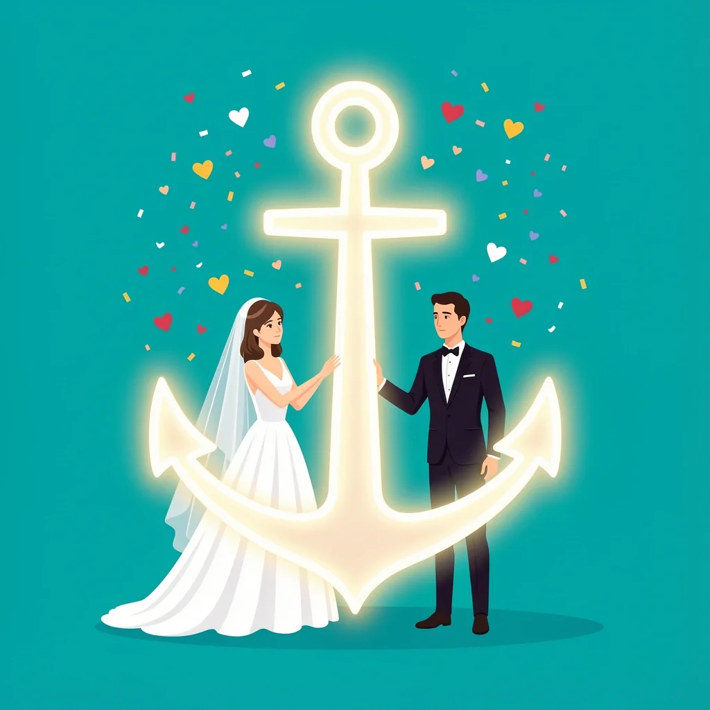 Grounding Through Devotional Before Wedding Bride and groom holding a glowing anchor symbol representing the grounding power of a wedding day devotional