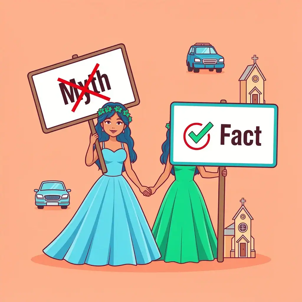 Bridesmaids debunking myths about arrival with icons