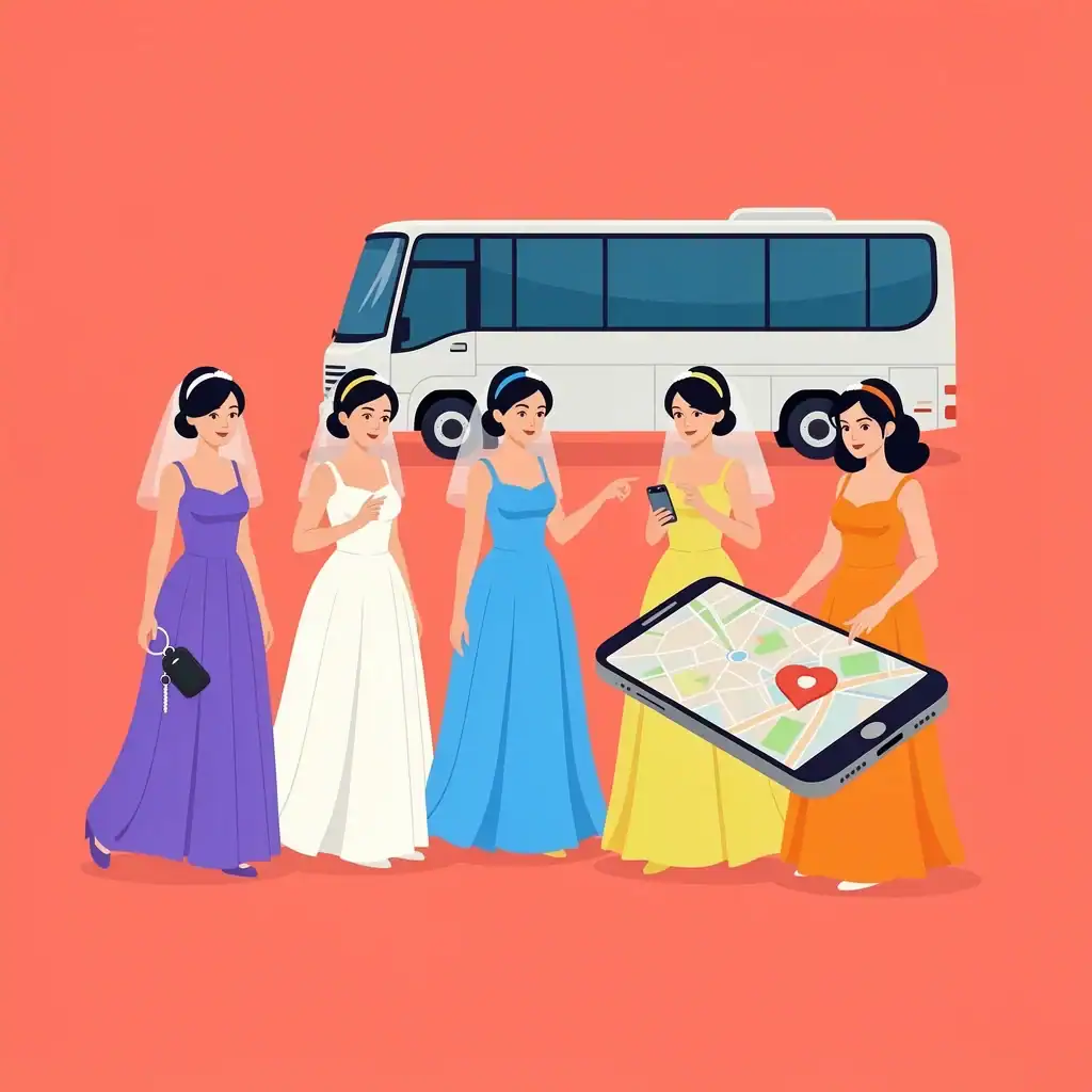 Bridesmaids planning transportation with a map and car keys