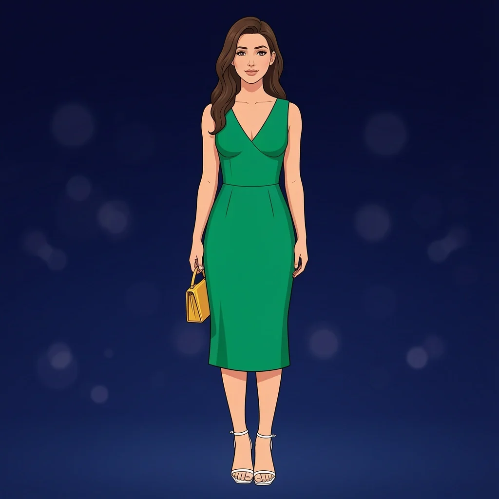 Cocktail Dress Courthouse Evening Emerald green knee-length cocktail dress with strappy heels and clutch for evening courthouse wedding