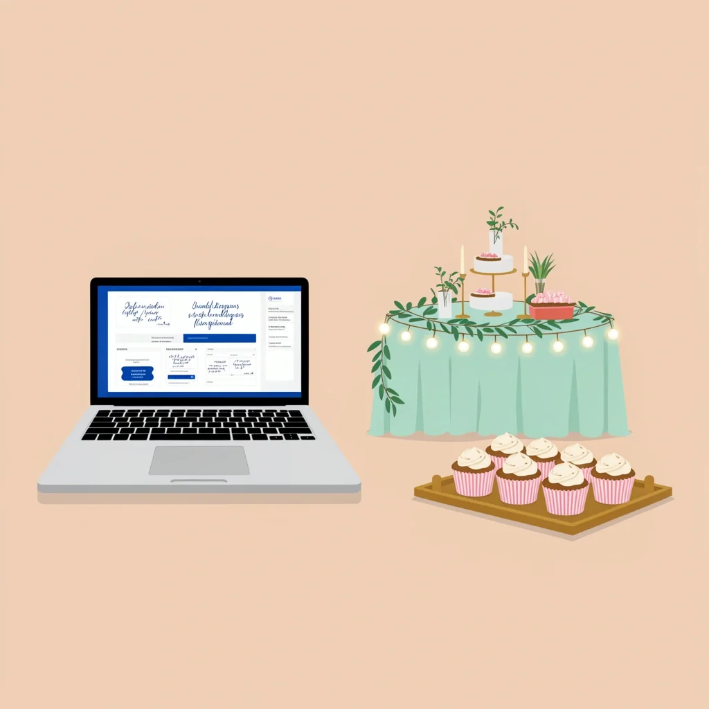 Creative Budget Wedding Ideas Digital invitations, string lights, greenery, and cupcakes for a creative low-cost wedding