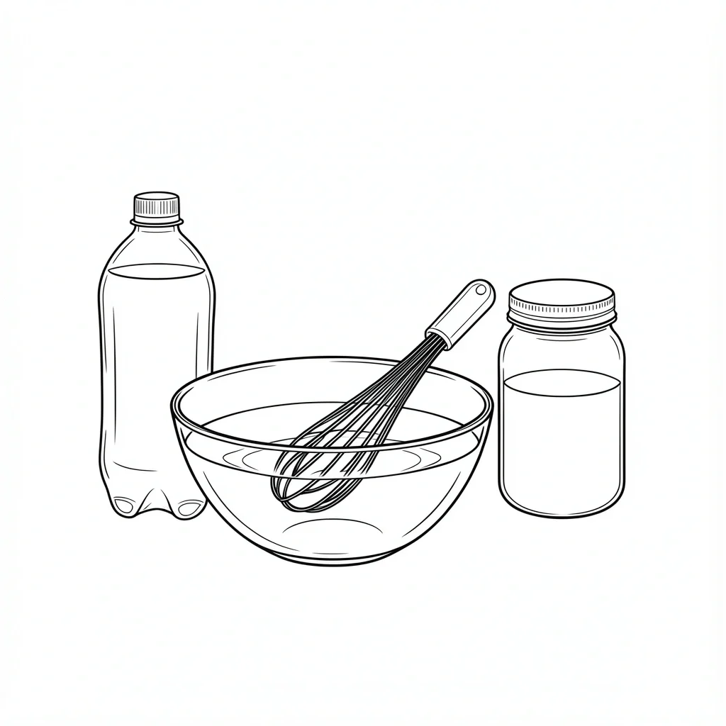 DIY Bubble Recipe Ingredients Ingredients for DIY non-staining wedding bubbles: water, dish soap, sugar in a mixing bowl