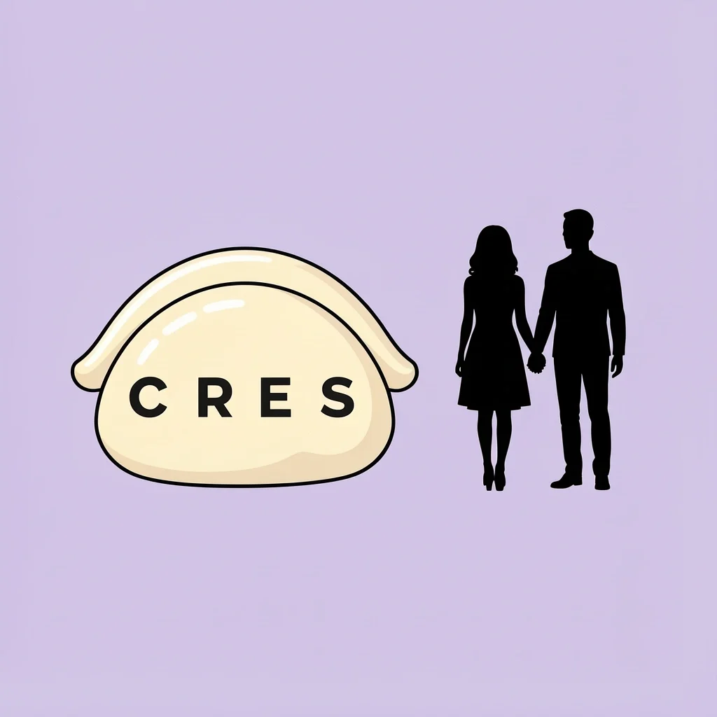Emotional C-Rest Dumpling Dumpling shape with C, R, E, S letters next to couple silhouettes representing the speech structure