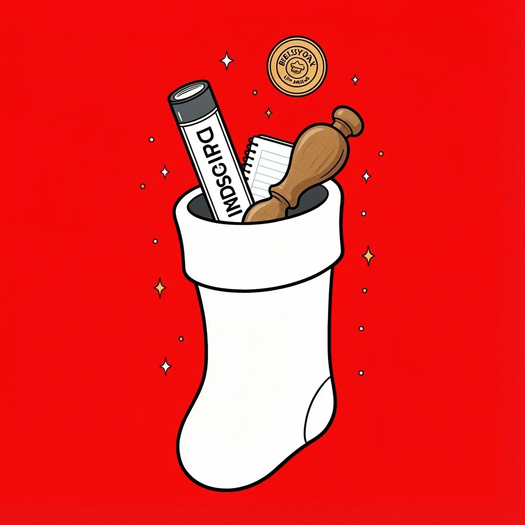 Stocking Stuffers Under $25 Etsy A festive stocking overflowing with small handmade items like an enamel pin, lip balm, notebook, and wooden stamp