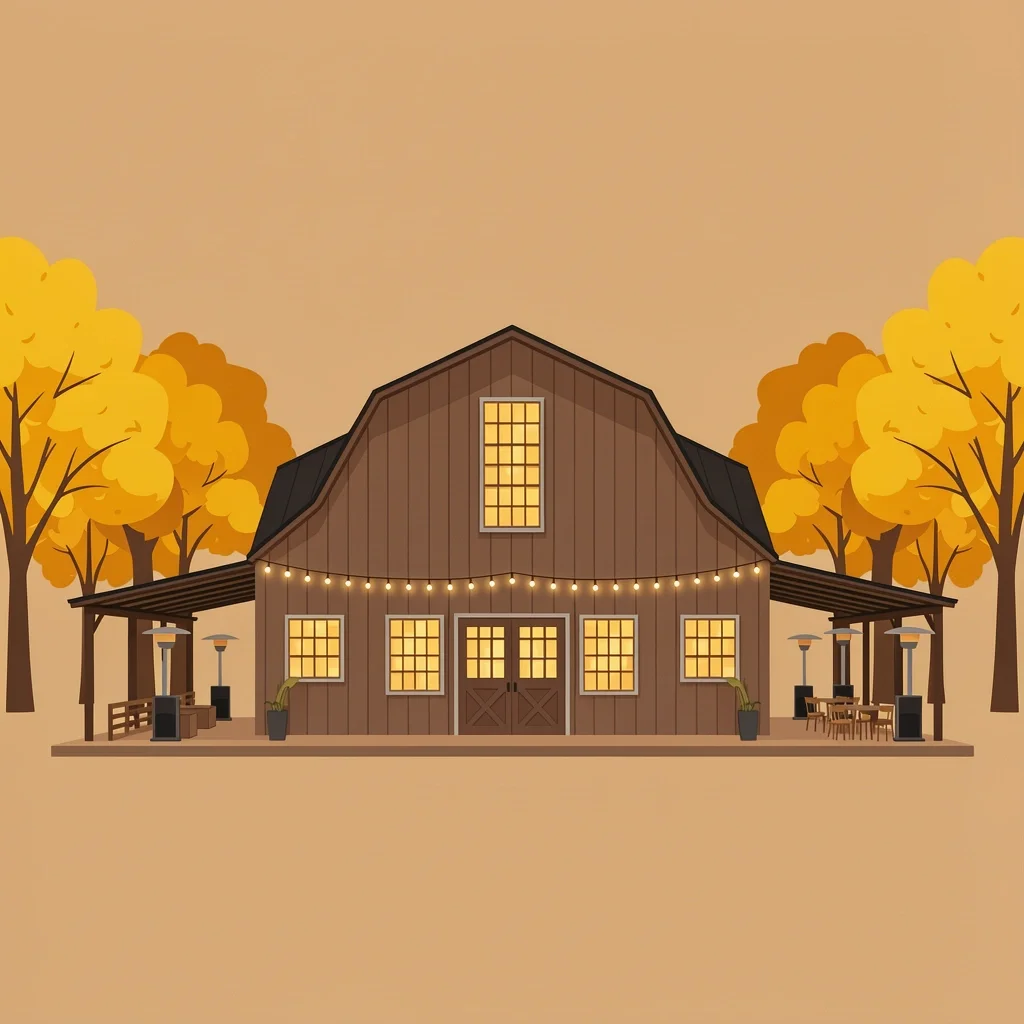 Fall Barn Wedding Venue Historic barn wedding venue in fall with heaters and string lights