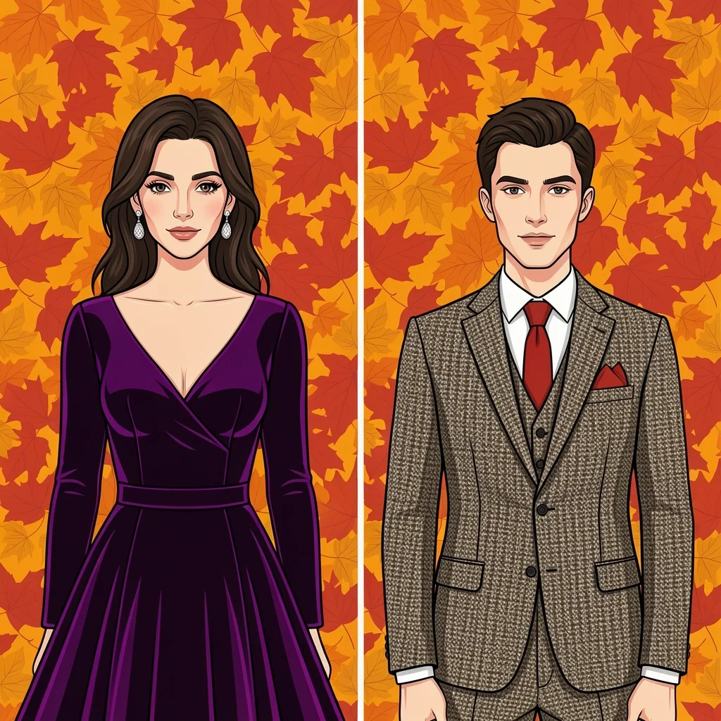 Fall Wedding Attire Inspiration Bride in velvet dress and groom in tweed suit for fall wedding attire