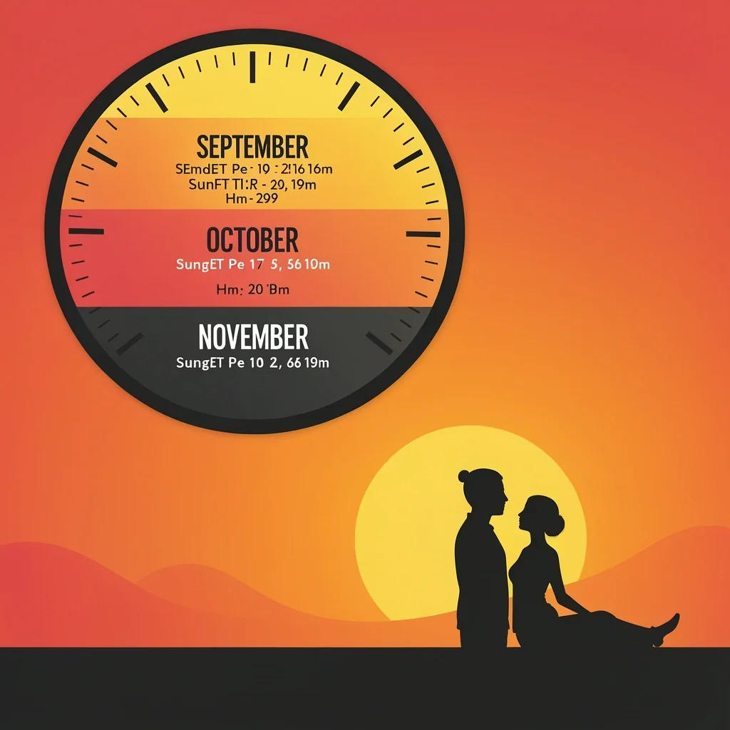 Fall Wedding Sunset Timing Sunset timing guide for fall weddings showing September to November times