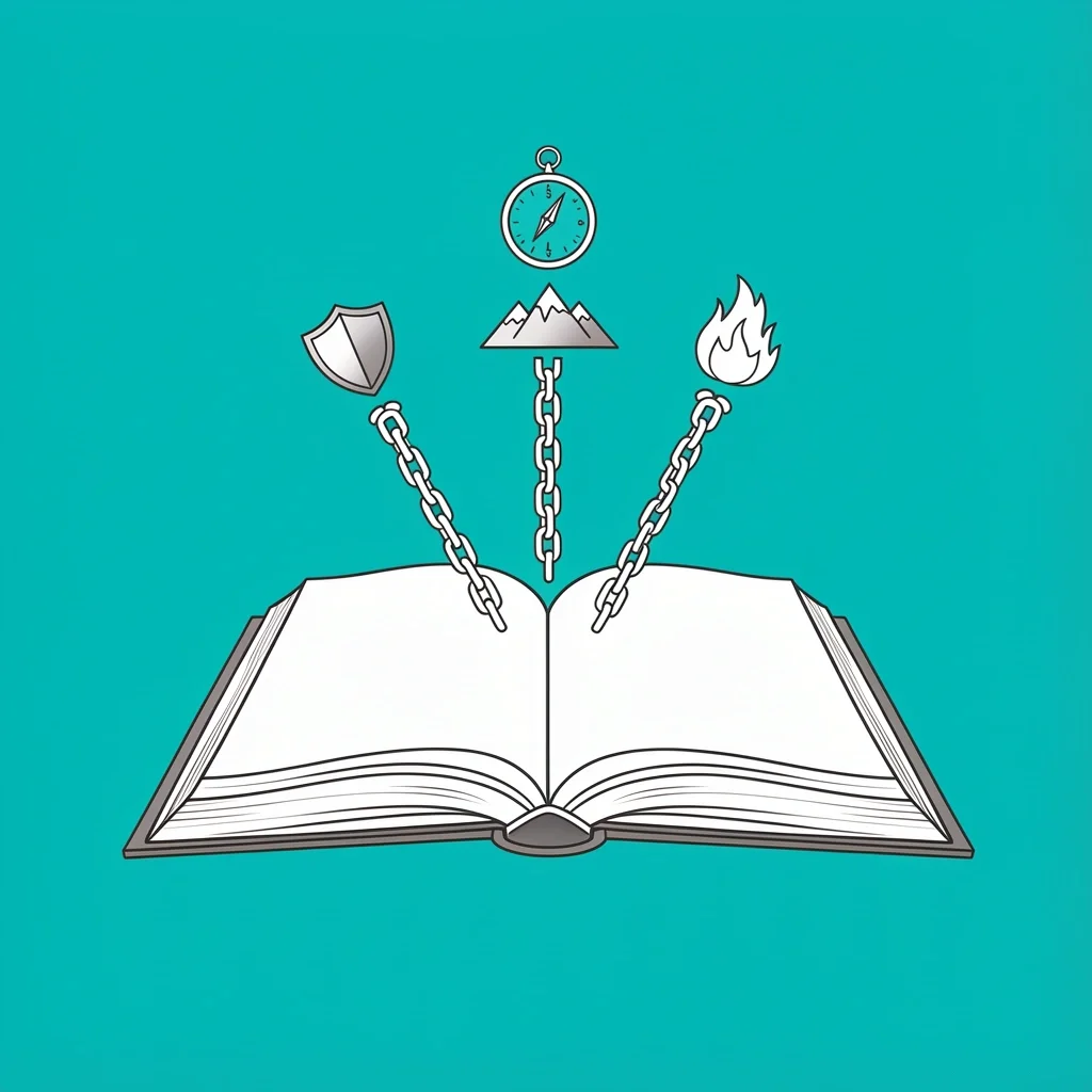 Five Men's Devotional Icons Open book with five icons rising from its pages representing different devotional themes for men