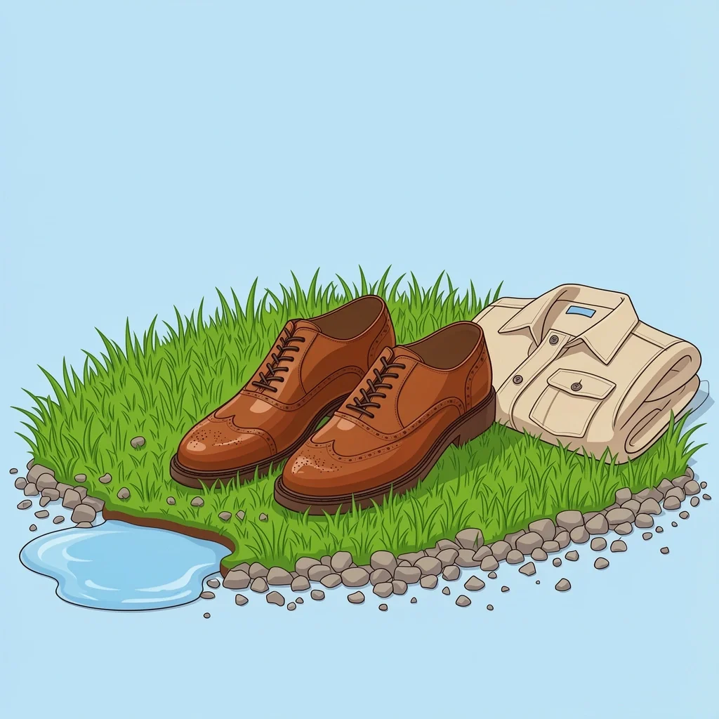 Backyard Wedding Footwear Leather oxfords with rubber soles on grass for backyard wedding