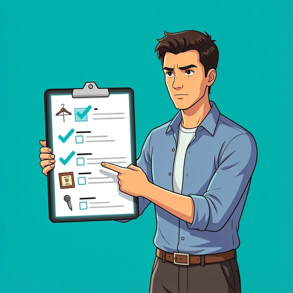 Groom Pre-Wedding Logistical Responsibilities Groom pointing at a digital checklist with wedding planning icons