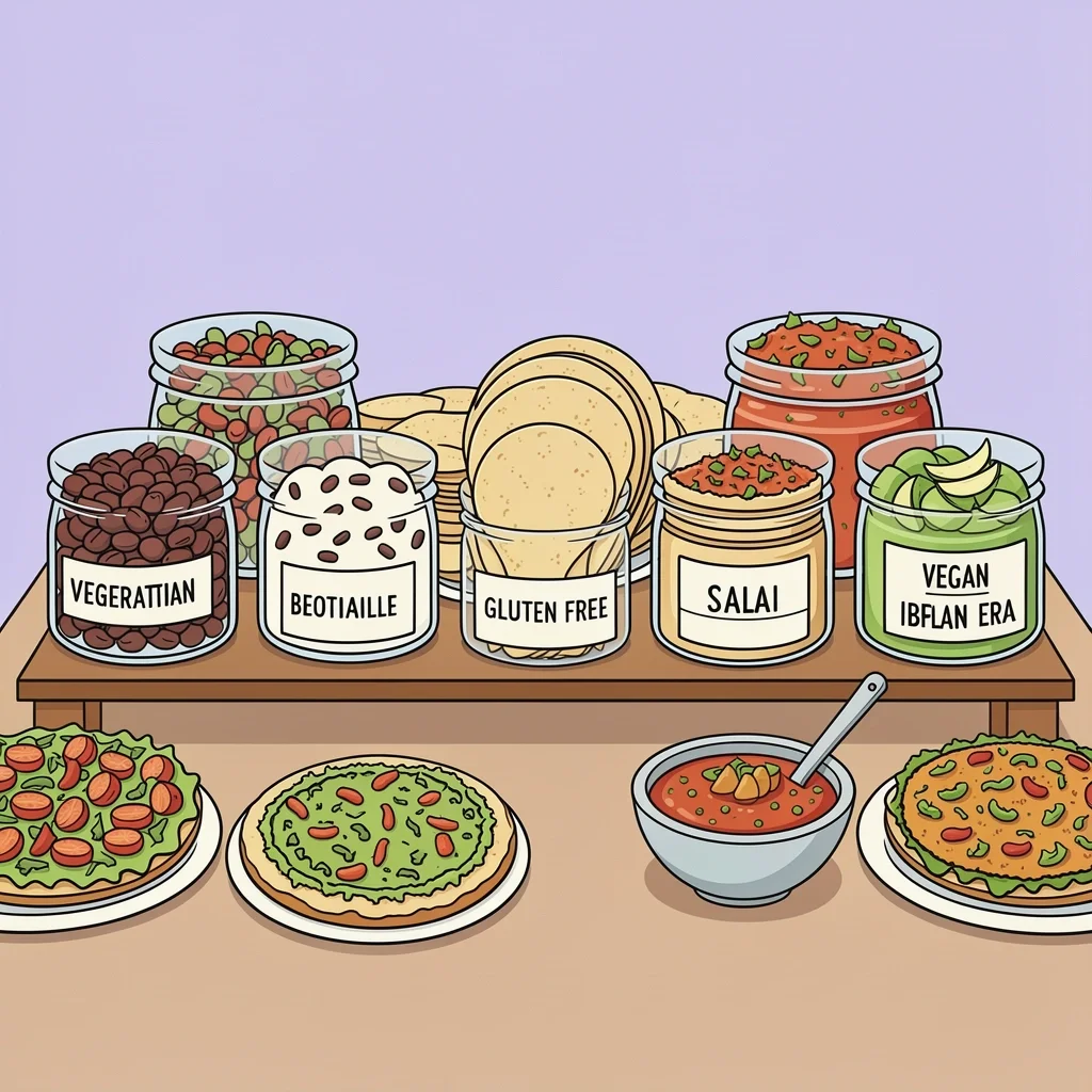 Inclusive Budget Wedding Taco Station Build-your-own taco station with vegetarian, gluten-free, and vegan options, showing inclusive wedding menu on a budget.