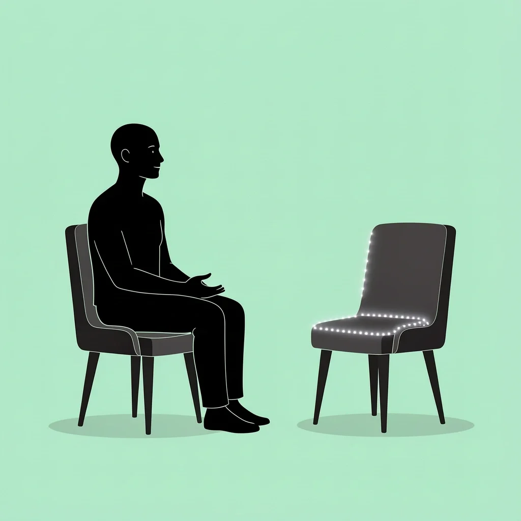 Individual Therapy When Partner Refuses Person in individual therapy with an empty glowing chair beside them representing a partner who refused to attend counseling