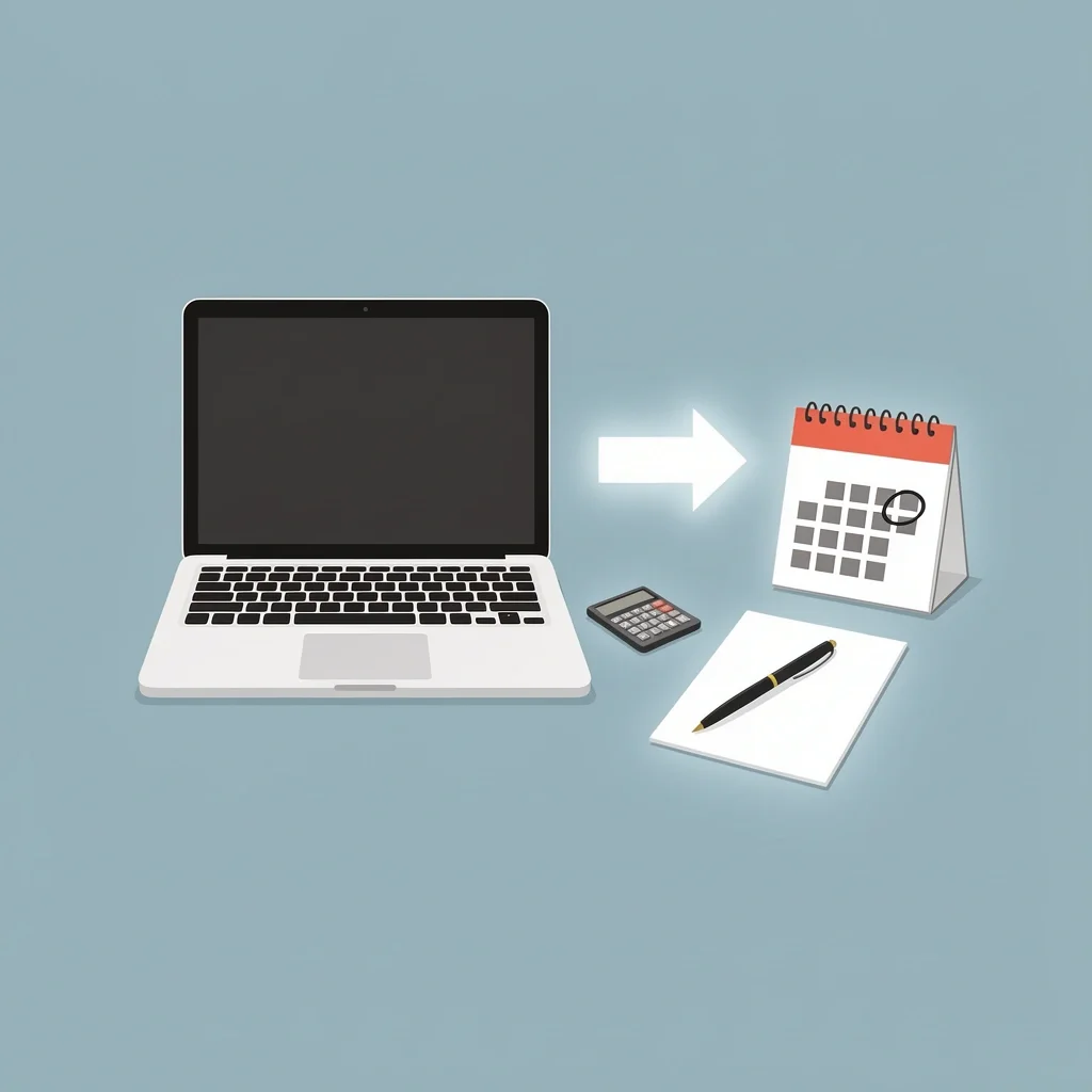 Preparing Logistics for Marriage Counseling Organized desk with a laptop, calendar, calculator, and paperwork for preparing marriage counseling logistics