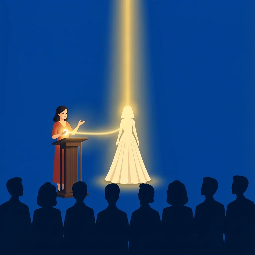 Maid of Honor Blessing Speech Maid of honor giving a heartfelt speech with light from heart reaching bride symbolizing blessing