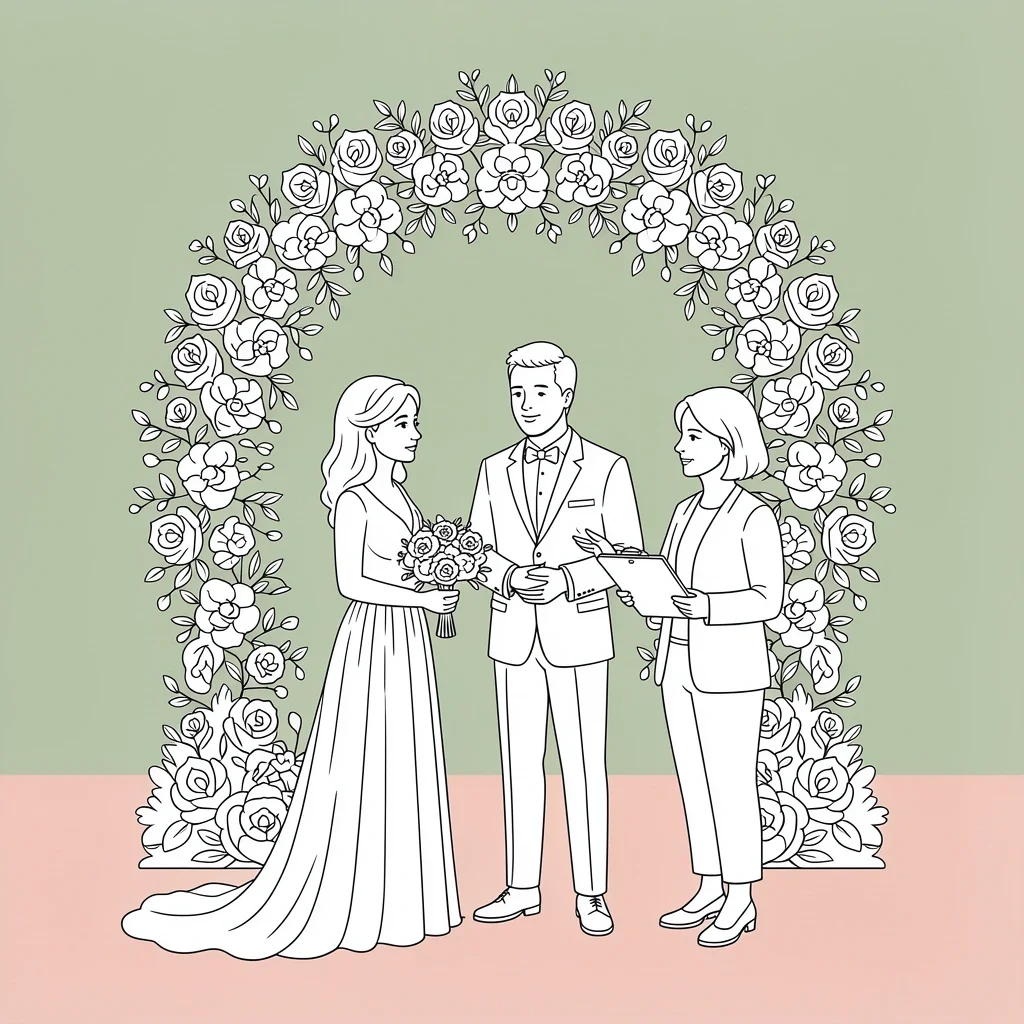 Micro-Wedding Strategy for Beginner Wedding Planners A small micro-wedding ceremony with a couple, officiant, and wedding planner, representing the strategy to get a first client via small events.