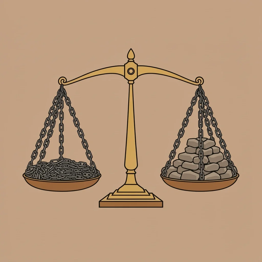 Marriage Myths and Reality A balanced scale with broken chains on one side and solid stones on the other