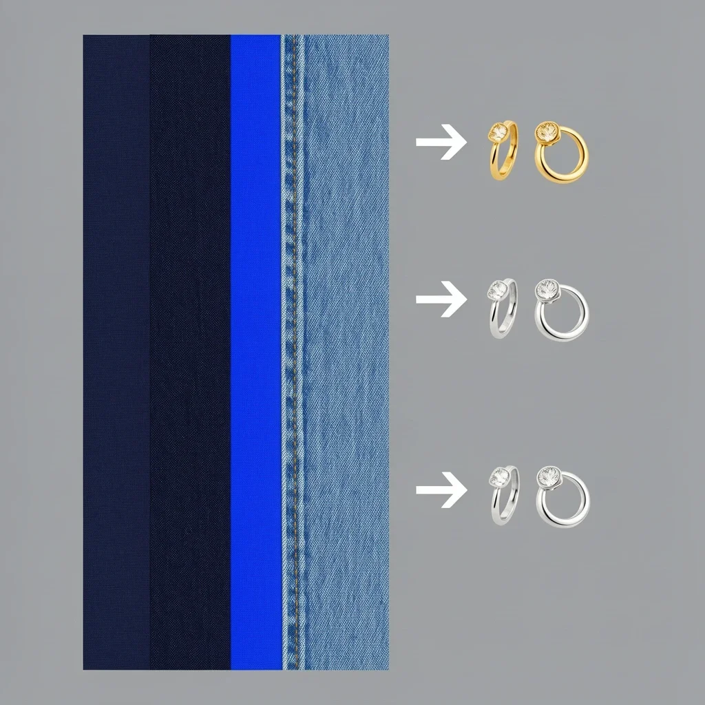 Navy Shade and Metal Match Guide Different navy shades matched with gold or silver jewelry recommendations
