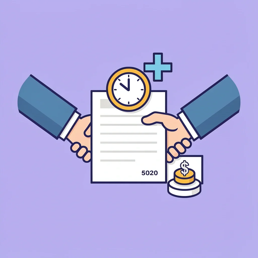 Handshake over contract with clock and coin icons for storage extension