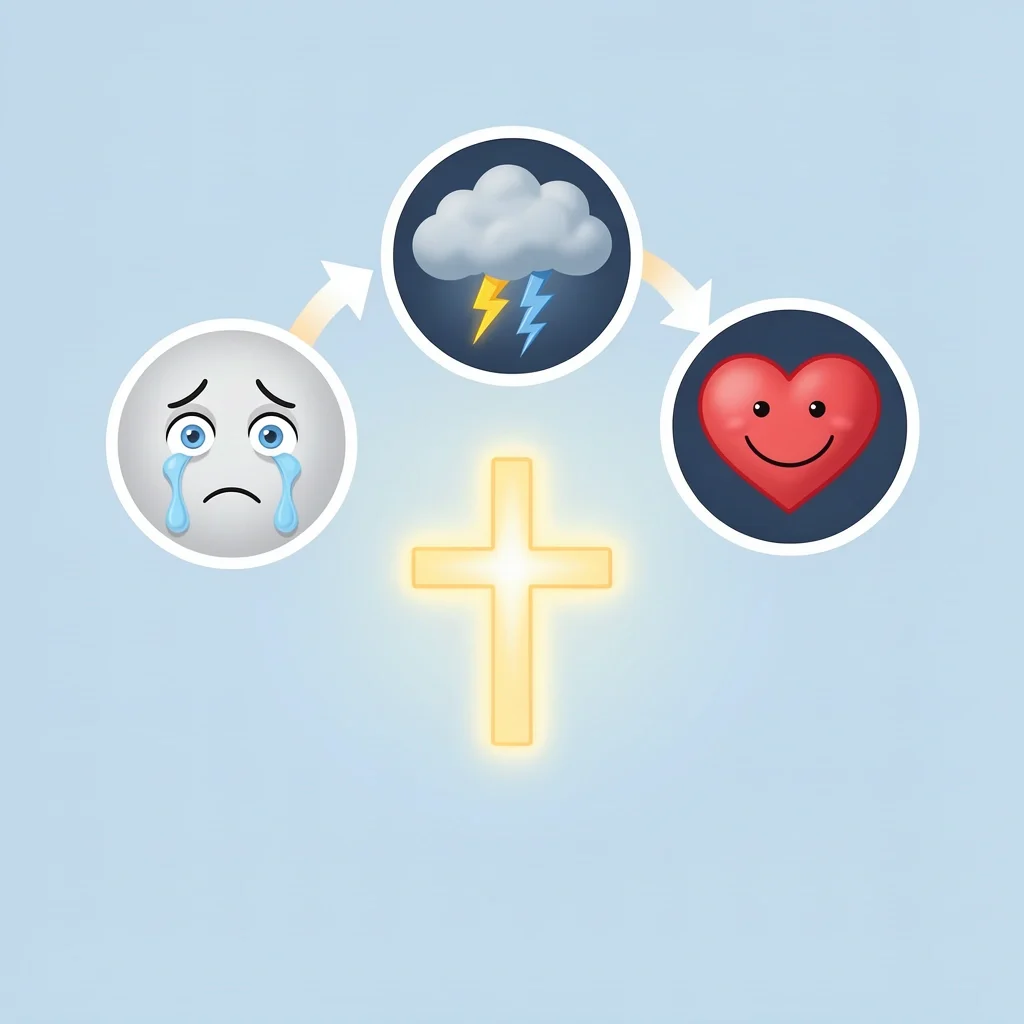 Prayers for Marriage Moments Three vignettes showing crying, storm, and joy all pointing to a cross