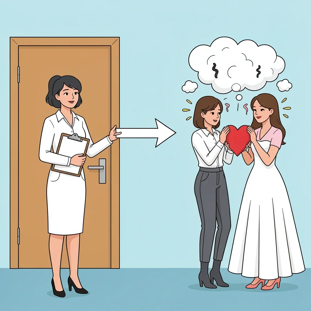 Wedding Planner Professional Boundaries Alegria style illustration of a planner maintaining professional boundaries with a couple