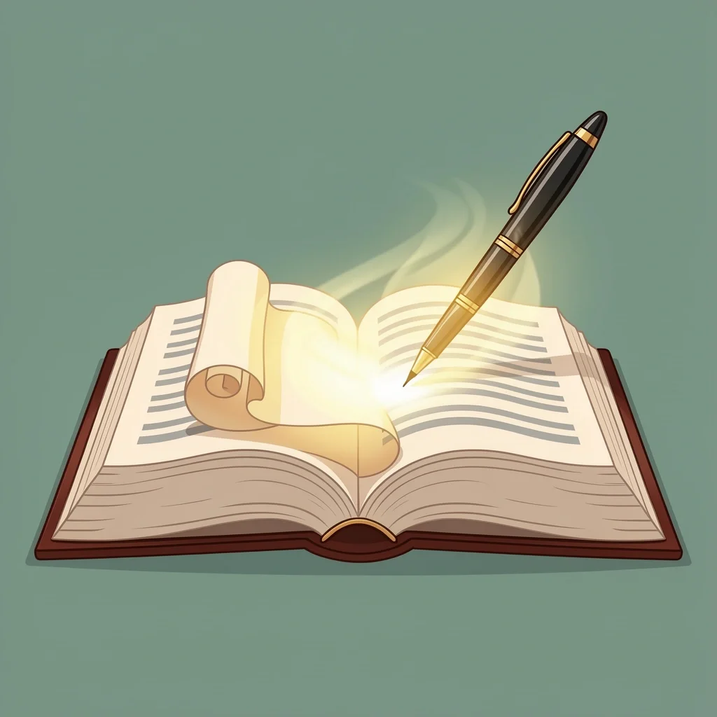Transforming Scripture into Prayer An open Bible with a glowing pen writing on a scroll coming from the pages
