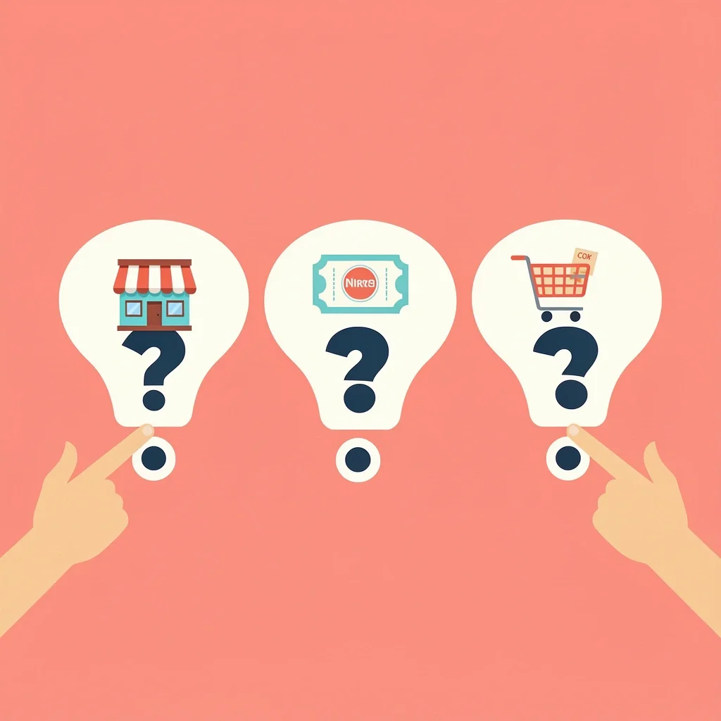 Three Key Questions for Registry Three question marks with icons representing key wedding registry questions
