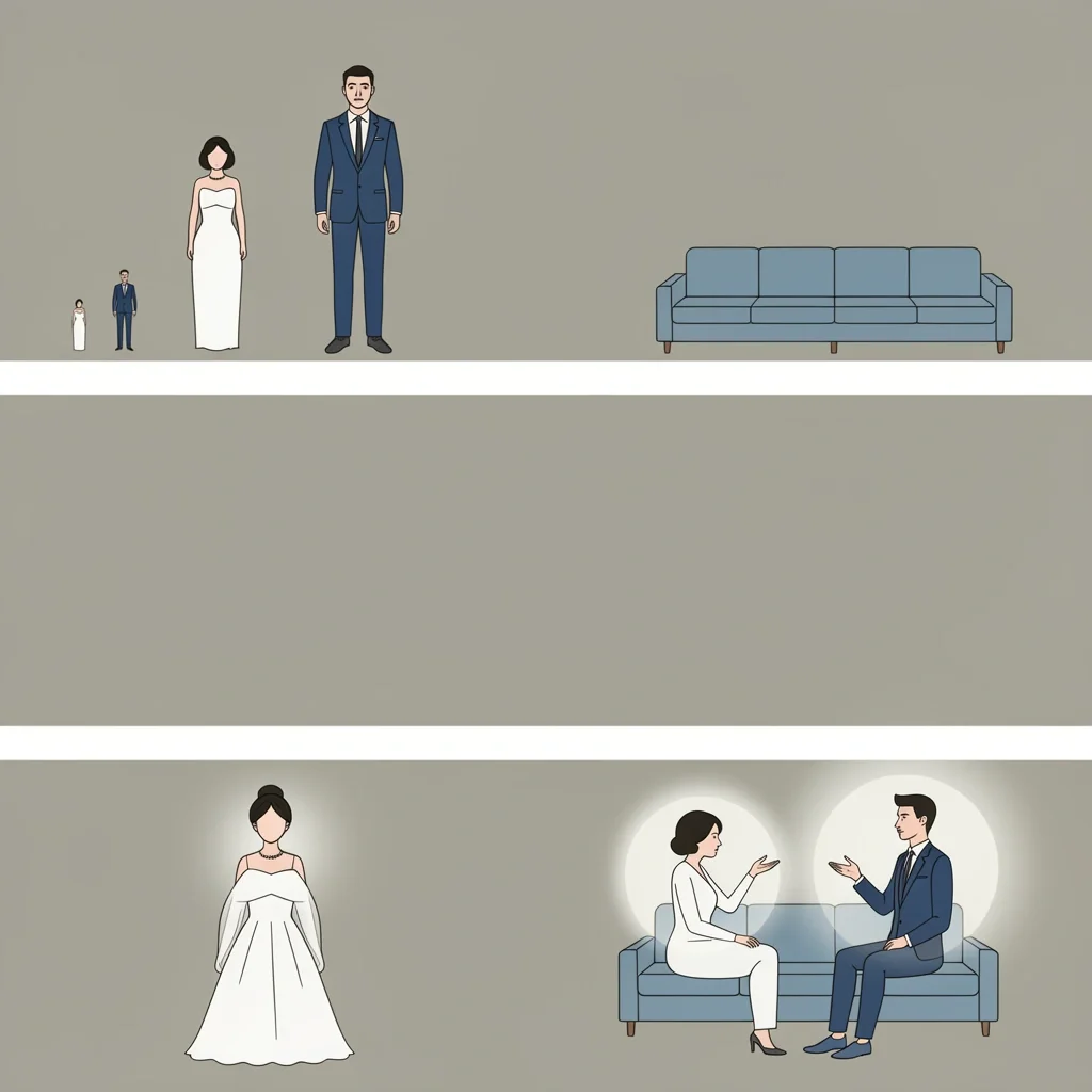 Three Marriage Boundary Patterns Consumed Distant Balanced Illustration comparing three marriage patterns: Consumed (one partner shrinks), Distant (separate lives), and Balanced (connection and autonomy coexist).