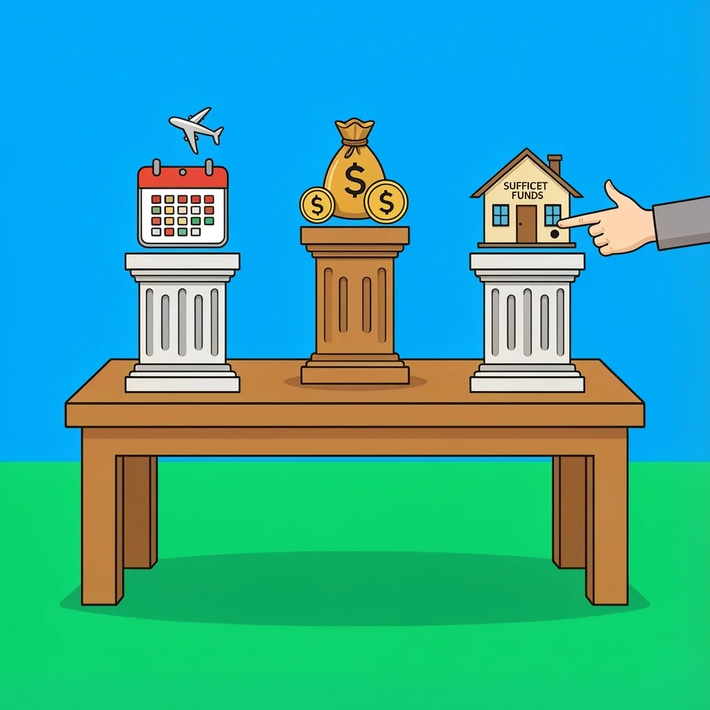 Three Pillars of B-2 Wedding Visa Approval Three pillars representing key factors for B-2 visa approval: temporary visit, sufficient funds, and ties to home country