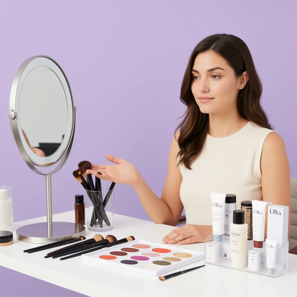 How Ulta Wedding Makeup Works Makeup artist consulting with a bride at Ulta salon, showing products on the counter