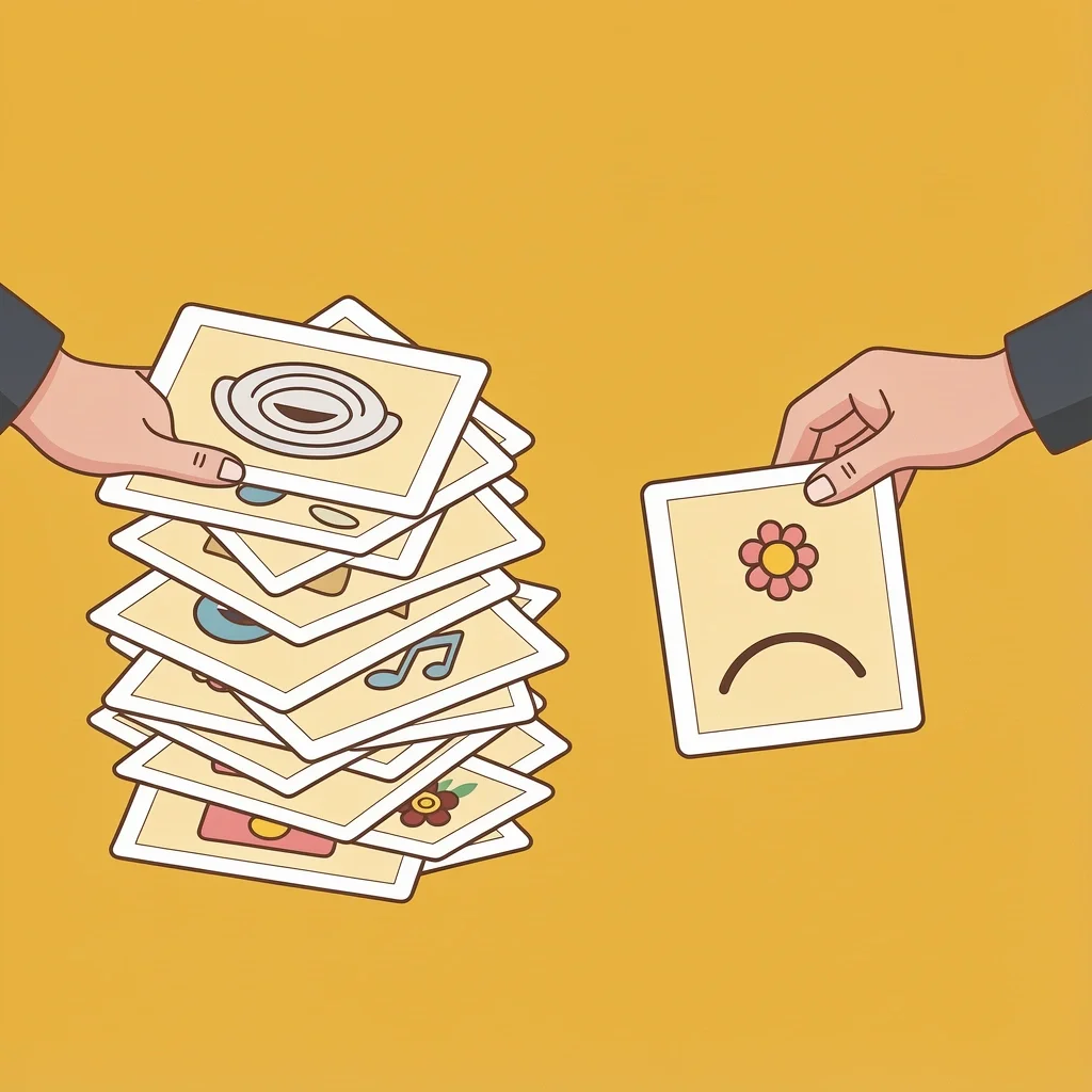 Value Based Wedding Spending Hands sorting wedding priority cards into high-value and low-value piles.