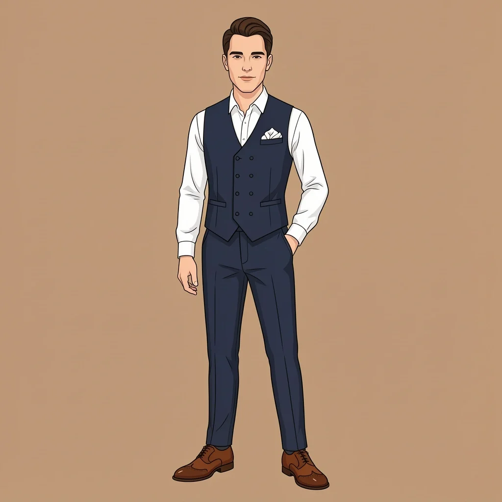 Vest as Blazer Alternative Wedding Man wearing a tailored vest instead of a blazer for a semi-formal wedding