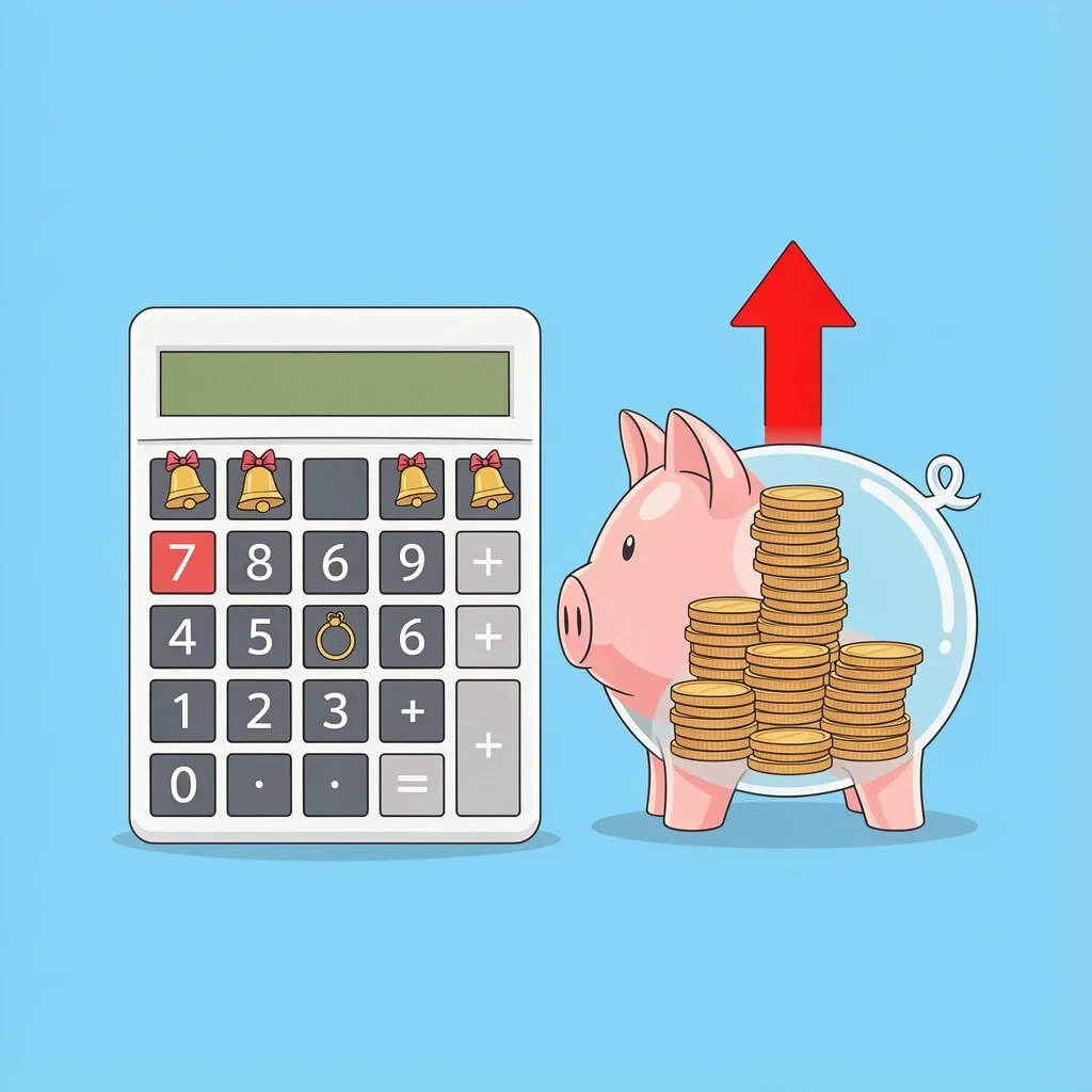 Real Wedding Cost Calculator Metaphor Calculator piggy bank illustration showing hidden cost increases for wedding venues