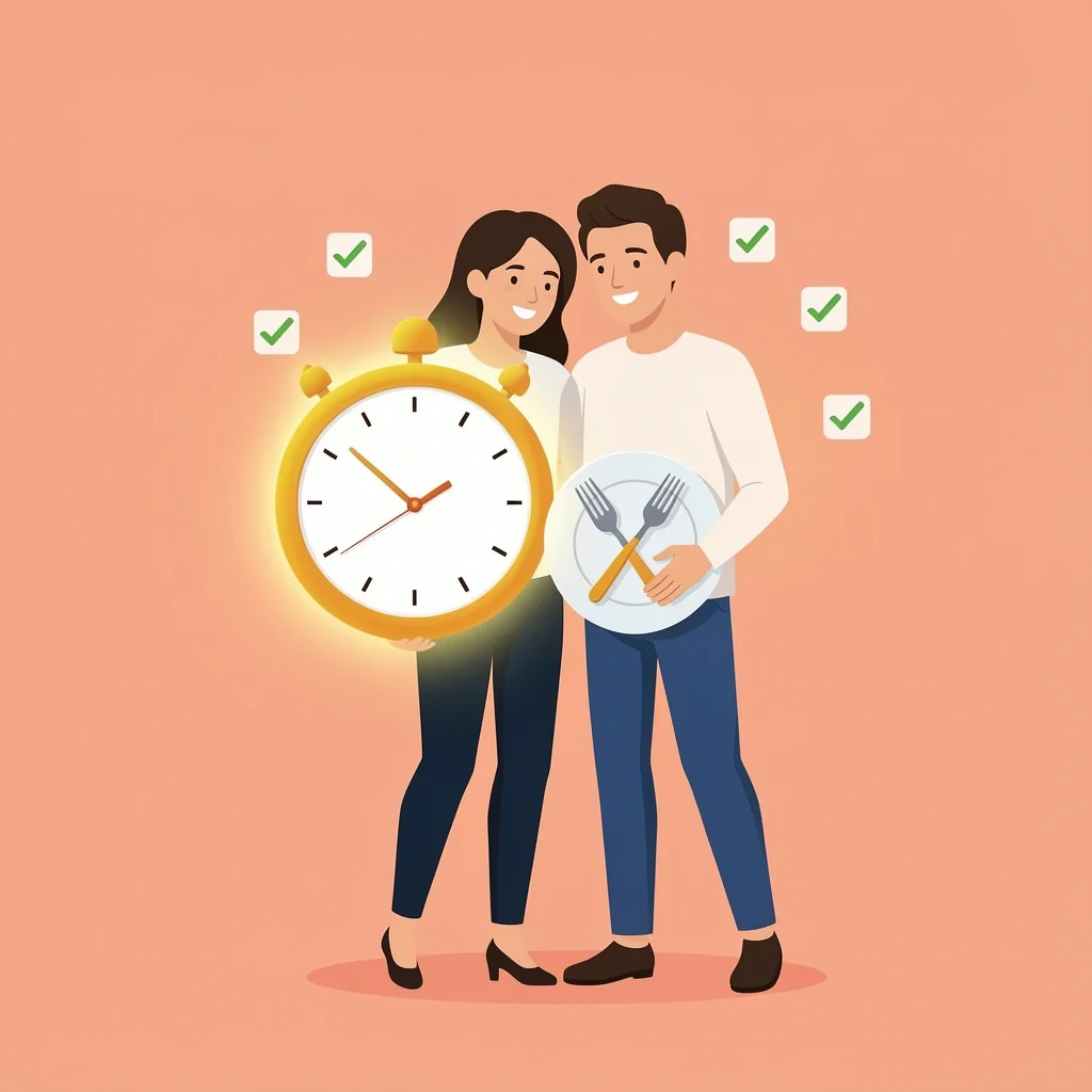 Real Couples Speed Strategies Image Couple holding timer and plate with checkmarks for RSVP speed strategies