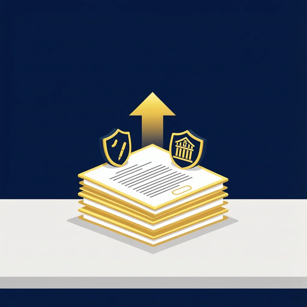 Legal Foundation for Beginner Wedding Planners A stack of documents including a contract, insurance shield icon, and business license icon, representing the legal foundation for a wedding planner.