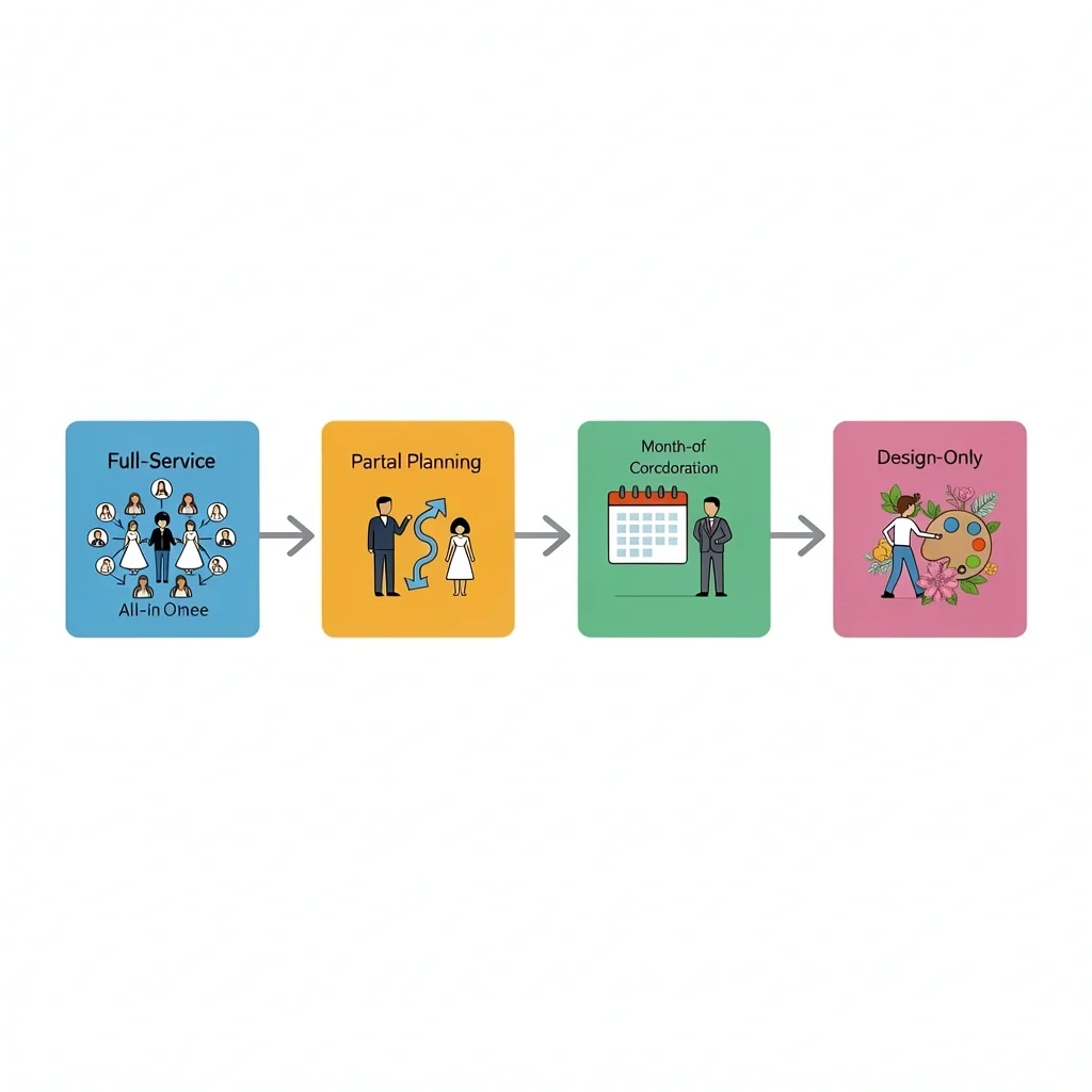 Four Wedding Planner Service Tiers Vector of four wedding planner service tiers with icons