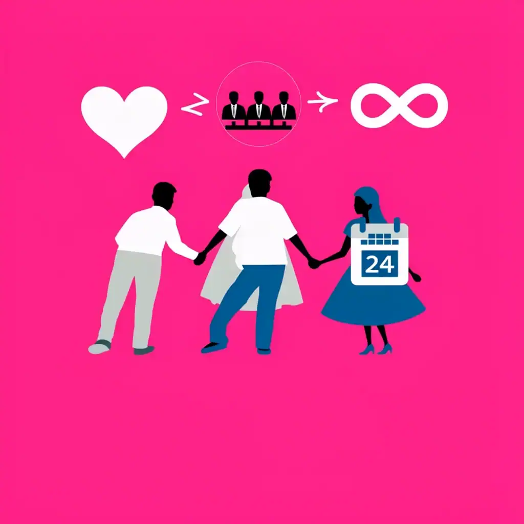 Wedding Stress Recovery Protocol Visualized Illustration of a couple holding hands with icons representing heart, people, and infinity, and a 24-hour reset calendar
