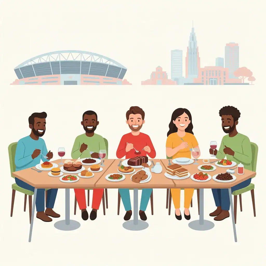 Diverse dining scenes in Atlanta illustrating different definitions of a superb meal