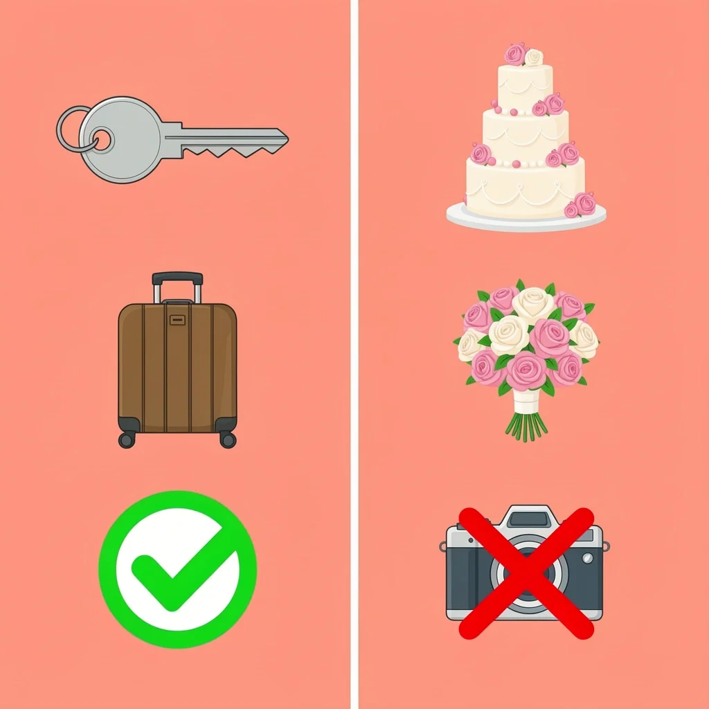 Eligible vs Non-Eligible Wedding Expenses with Points Visual checklist of eligible and non-eligible wedding expenses for Marriott points